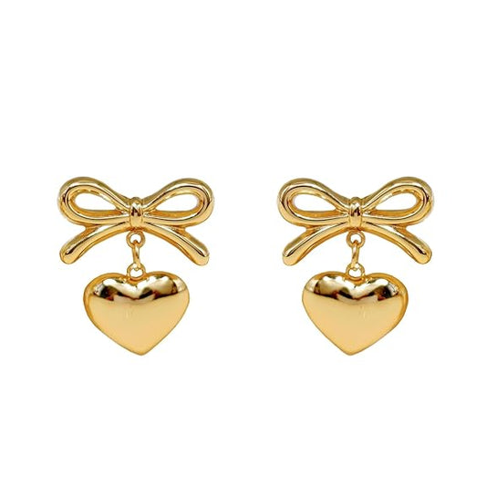 Bow Mance Heart Drop Aesthetic Earings